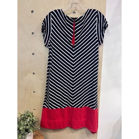 Hatley Blue White Chevron Stripes Wide Red Band Shirt Dress Size M - Picture 2 of 4